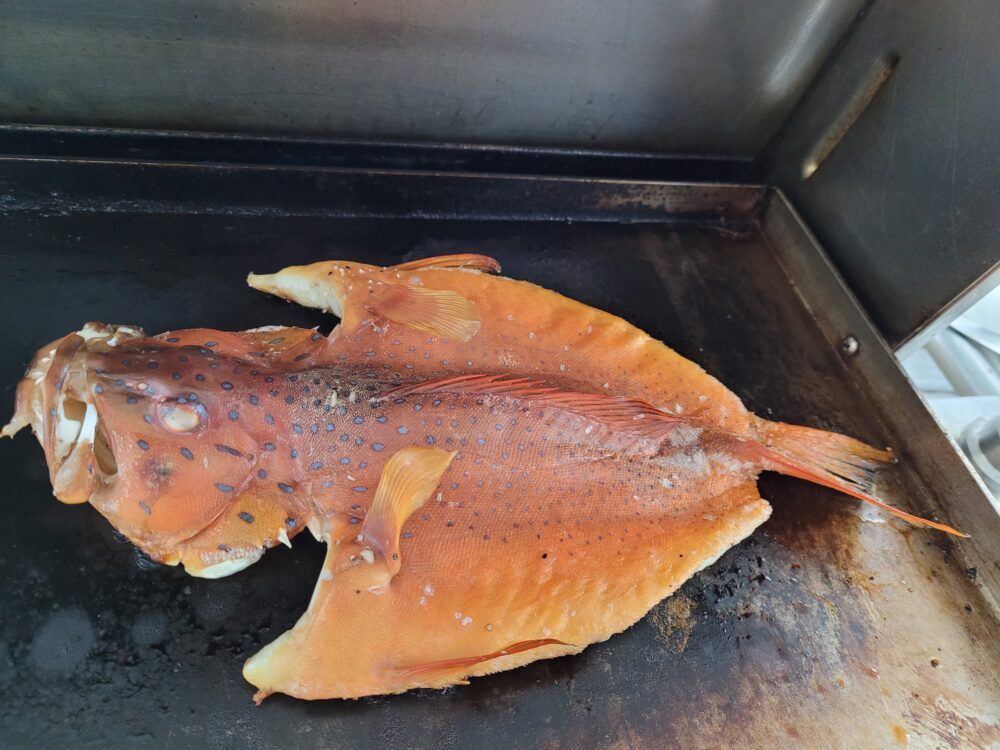The pan sized trout was soon butterflied and slapped on the BBQ for dinner.