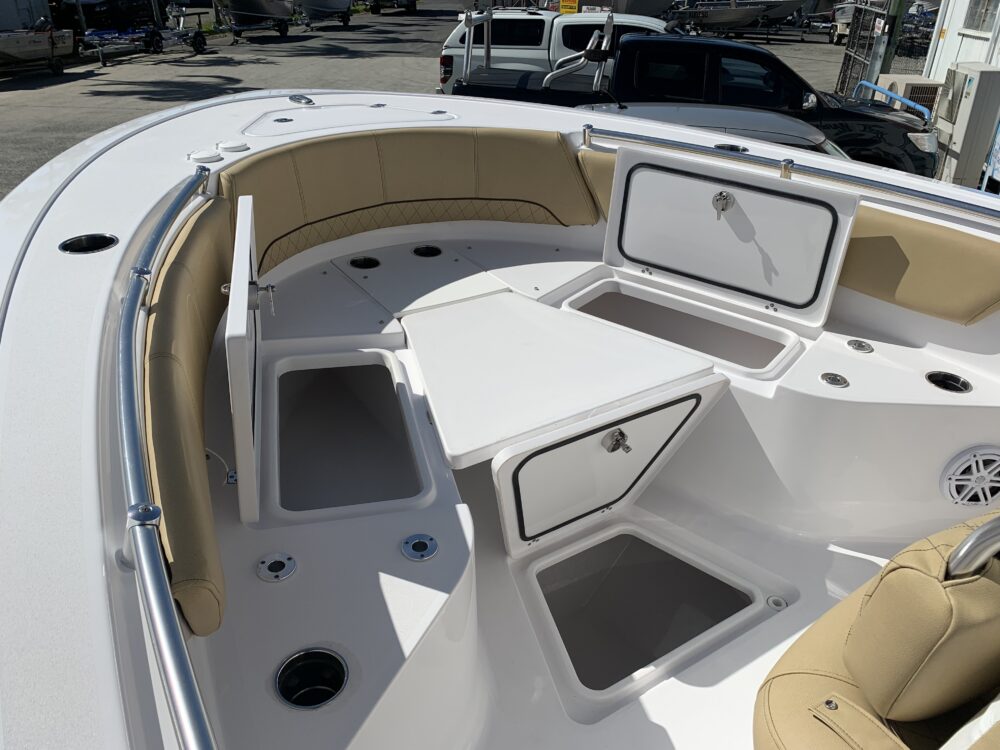 With the bow seating easily removed, there's a large casting deck plus loads of storage under foot as well.