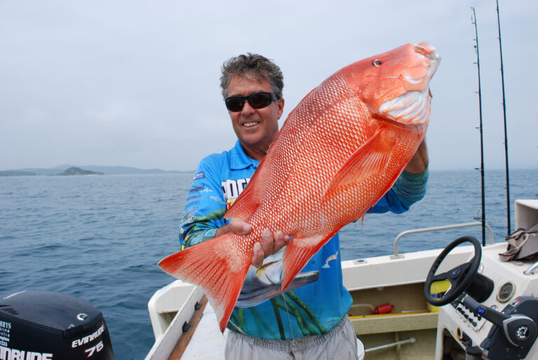 Reef fisher Kim Martin with a 5kg red Emperor. These fish are targeted by recreational fishers in the reef line fishery.