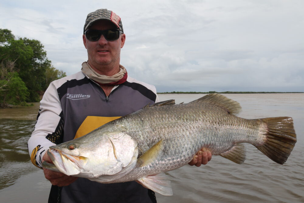 Eddie Carroll with a solid 97cm barra from the mouth of the Daly.