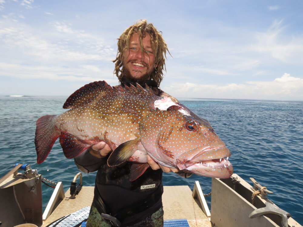 Jay speared this stonker coral trout along the reef edge in shallow water.