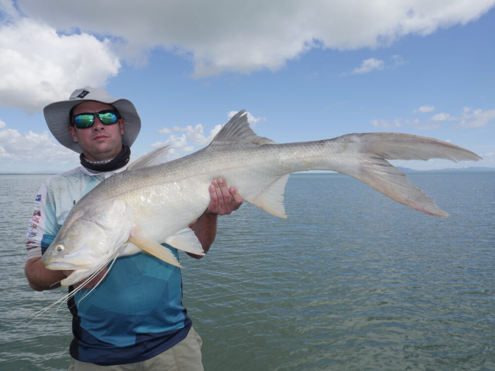 Luke Peisker with one of the monster king threadfin that the port is well known for