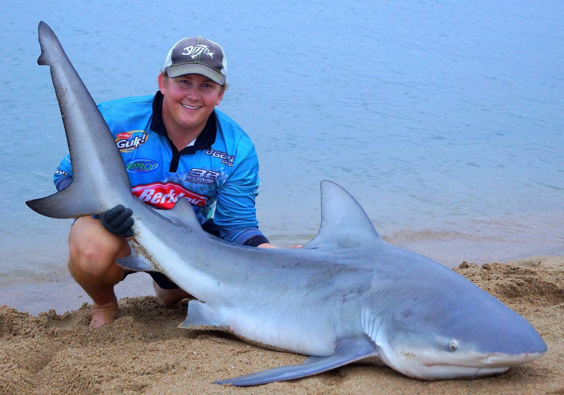 Caption: Bull Sharks aren’t just a southern river option; Keegan Hayden caught this monster in the Pioneer River in the heart of Mackay.  It took a whole tarpon bait. (Keegan Hayden Image)