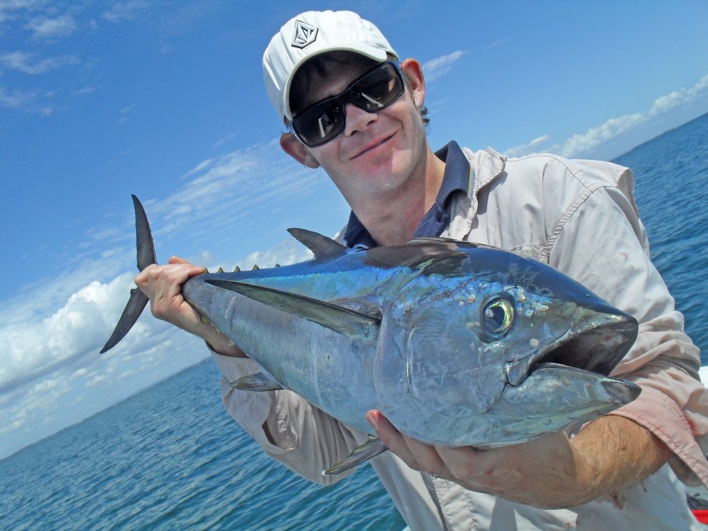 The result – a 7-8kg longtail tuna caught on a 3-inch Atomic Slider